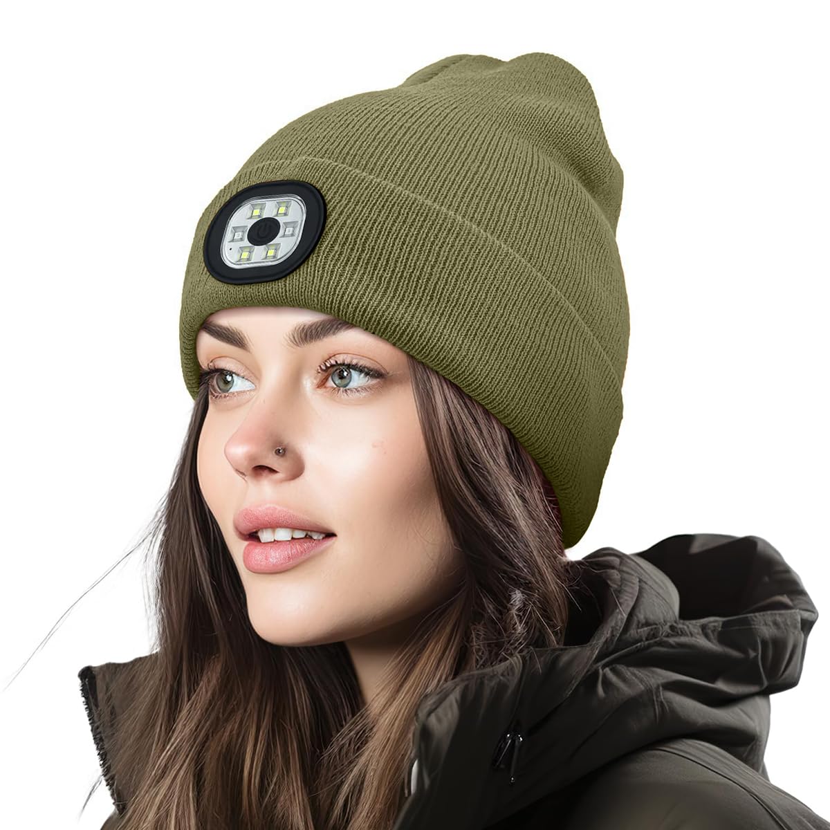 GUSTAVE Winter Cap for Men Women Illuminated Beanie Cap with Forehead Lamp USB Rechargeable Winter Soft Fleece Knitted Cap for Riding, Night Running, Green GUSTAVE Winter Cap for Men Women Illuminated Beanie Cap with Forehead Lamp USB Rechargeable Winter Soft Fleece Knitted Cap for Riding, Night Running, Green